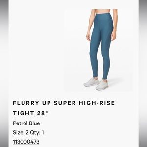 Lululemon Flurry Up Fleece Lined Leggings - Petrol Blue size 2